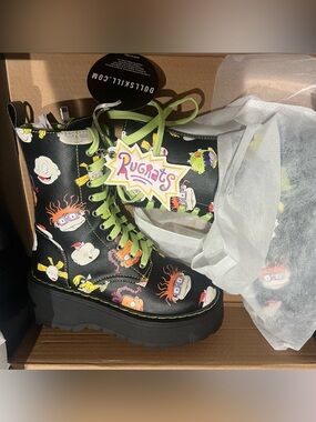 Dolls Kill Black Rugrats Print Lace-Up Platform Boots